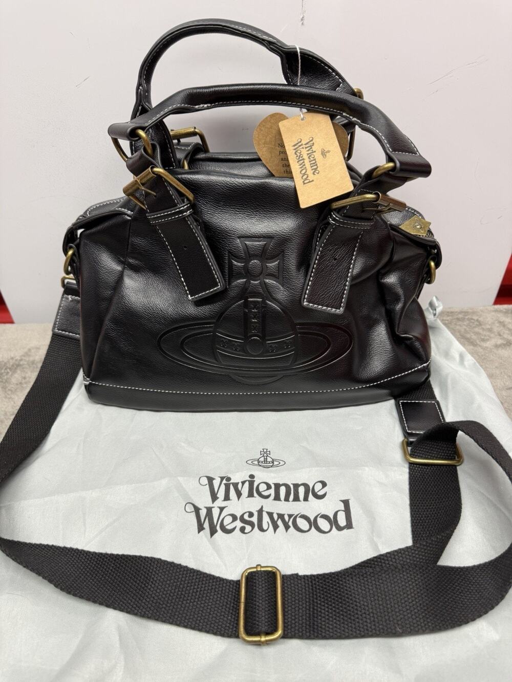 NWT Vivienne Westwood Black Vegan Leather Orb Embossed Yasmine Bag